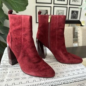 Women's Burgundy Suede Block Heel Ankle Boots